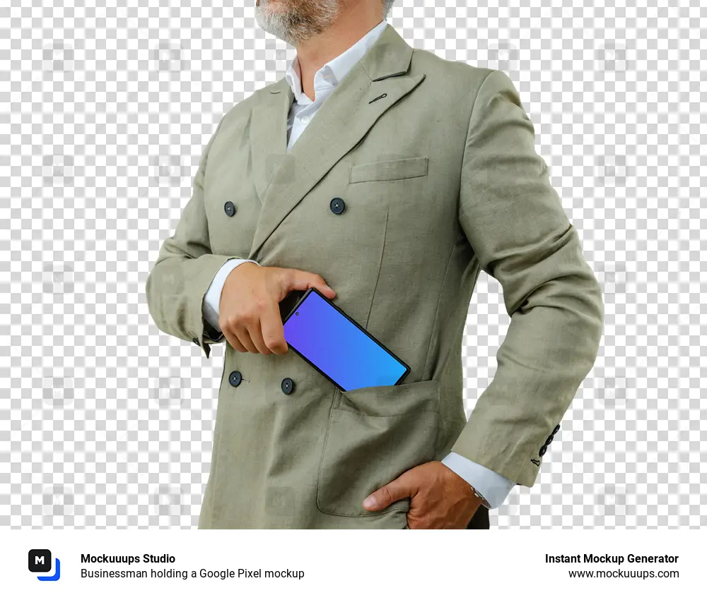 Businessman holding a Google Pixel mockup