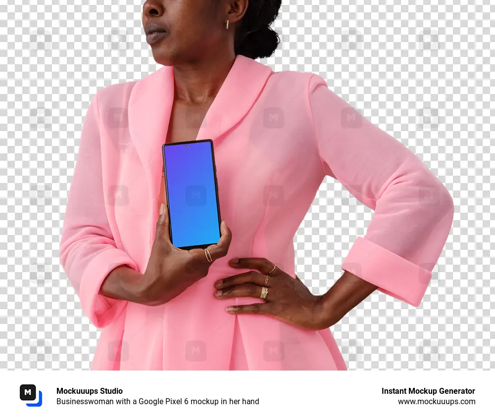 Businesswoman with a Google Pixel 6 mockup in her hand