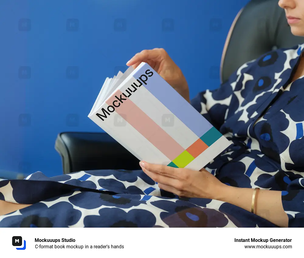 C-format book mockup in a reader's hands
