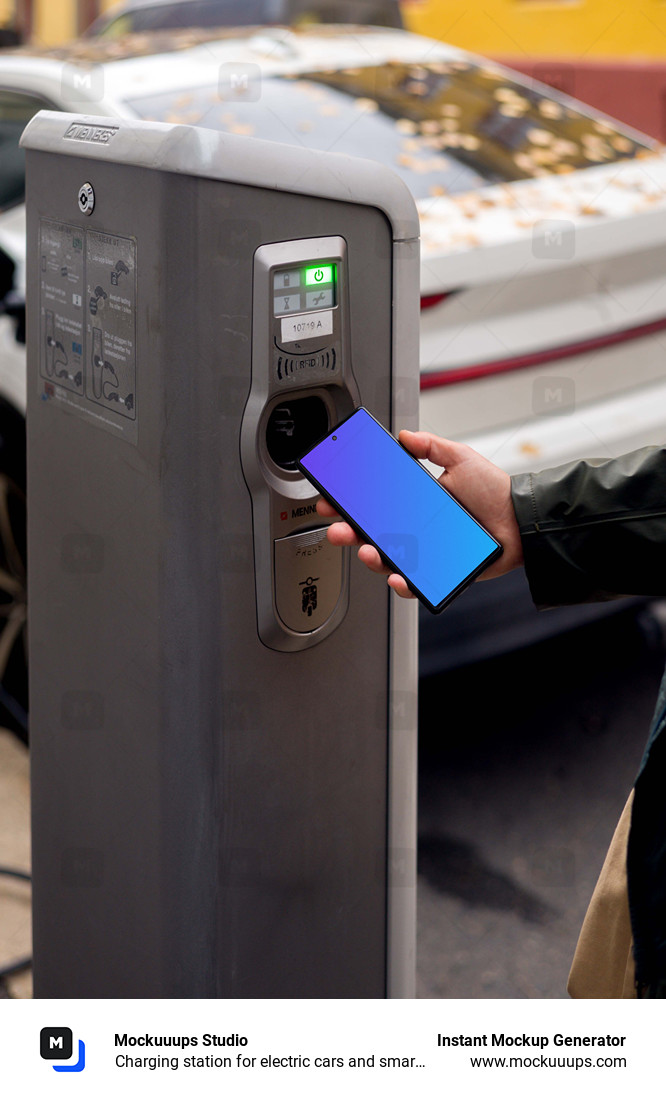 Charging station for electric cars and smartphone mockup