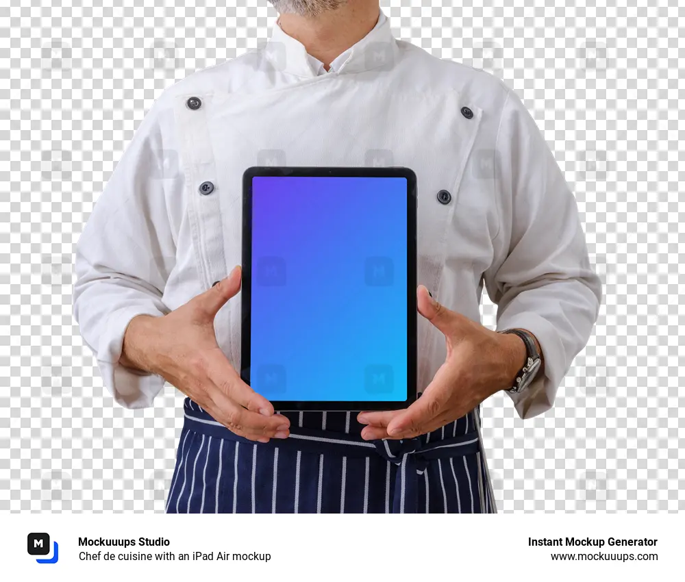 Chef de cuisine with an iPad Air mockup