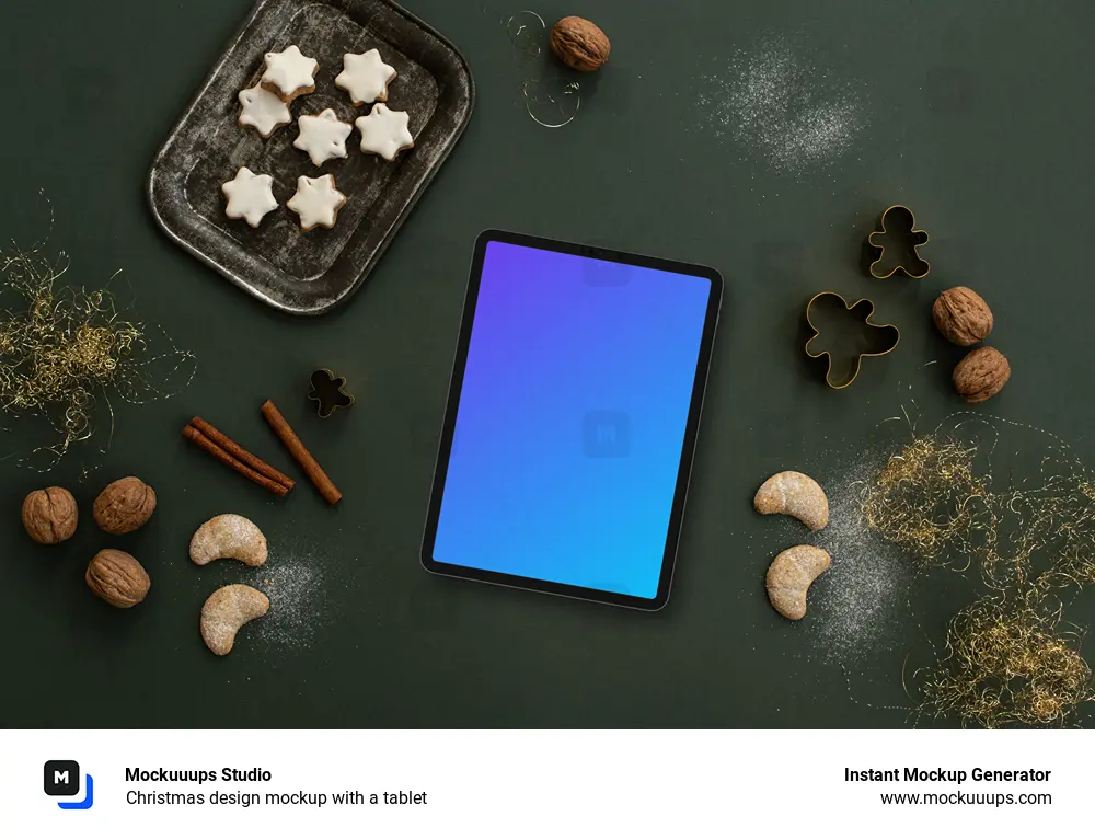 Christmas design mockup with a tablet