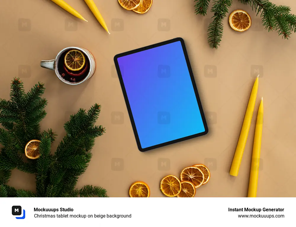 Christmas tablet mockup on beige background