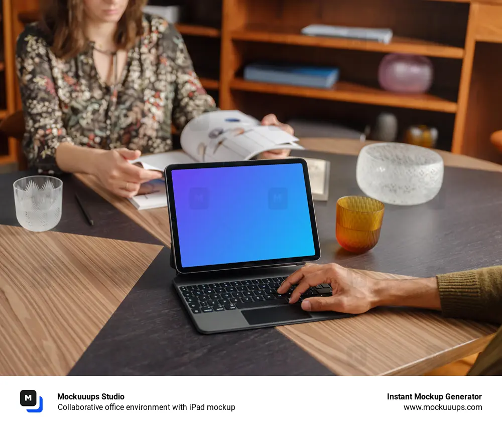 Collaborative office environment with iPad mockup