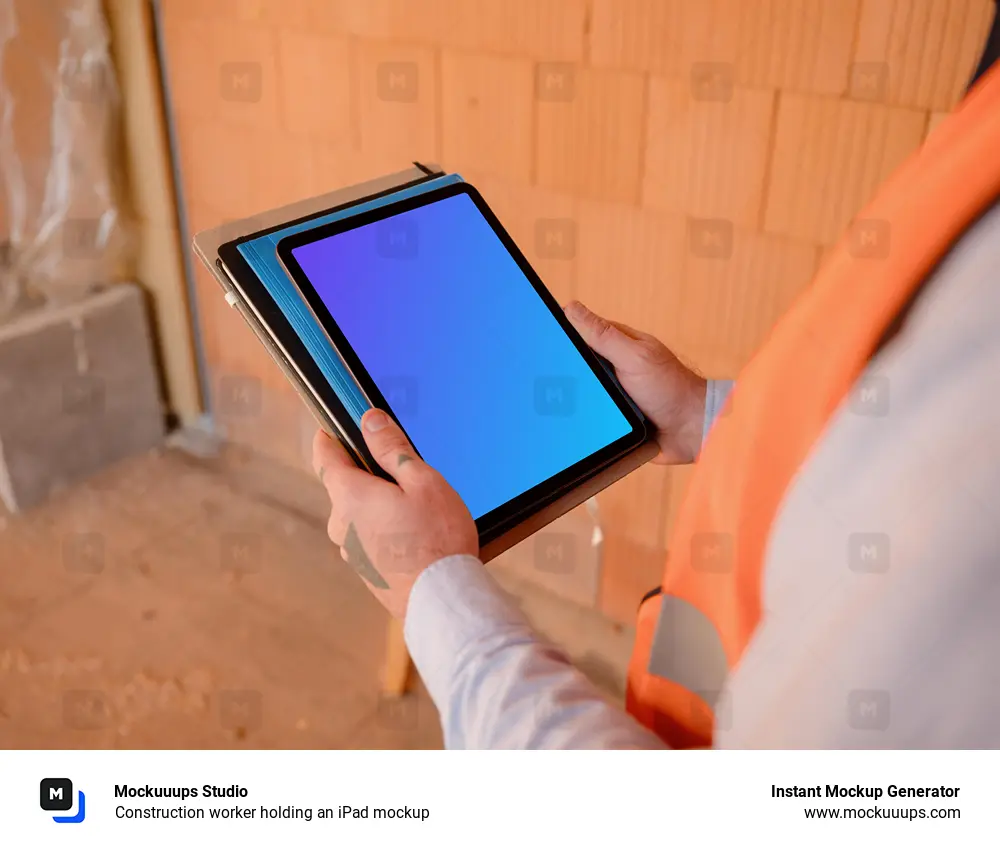 Construction worker holding an iPad mockup