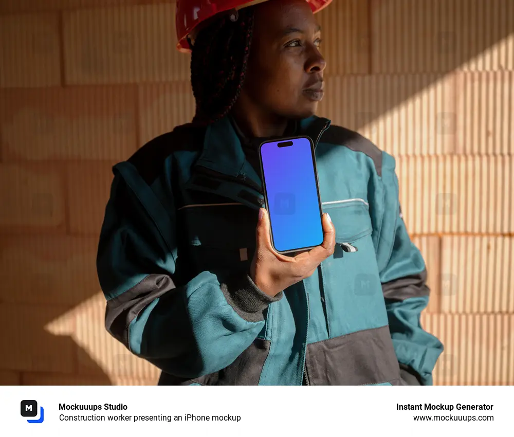 Construction worker presenting an iPhone mockup