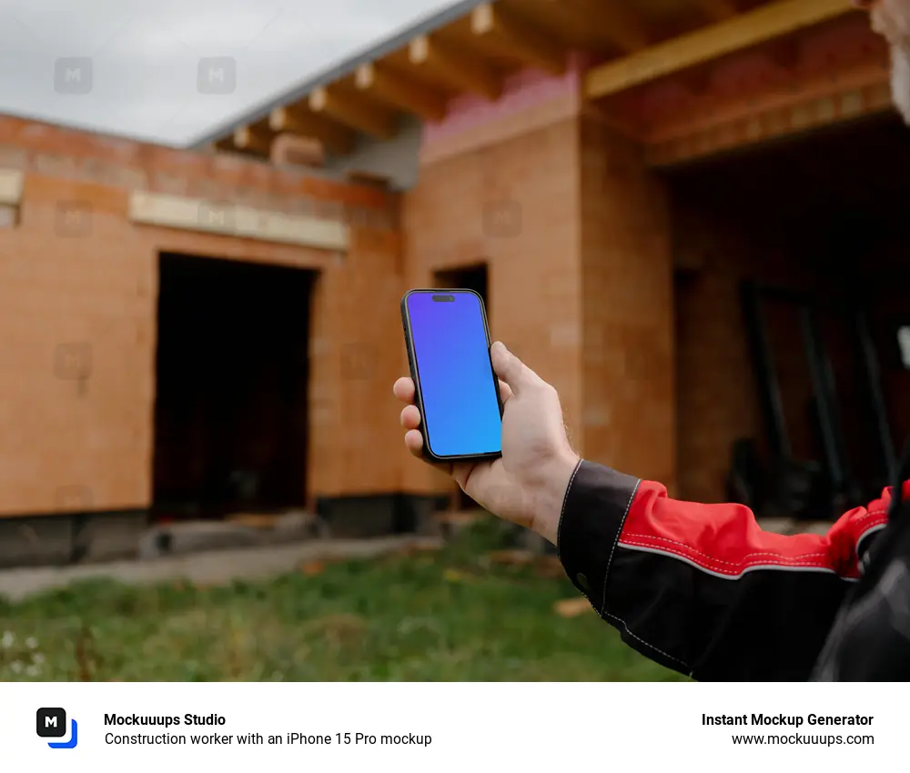 Construction worker with an iPhone 15 Pro mockup