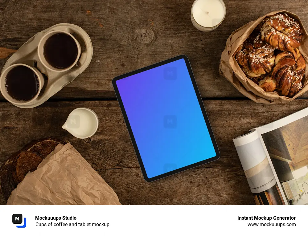 Cups of coffee and tablet mockup