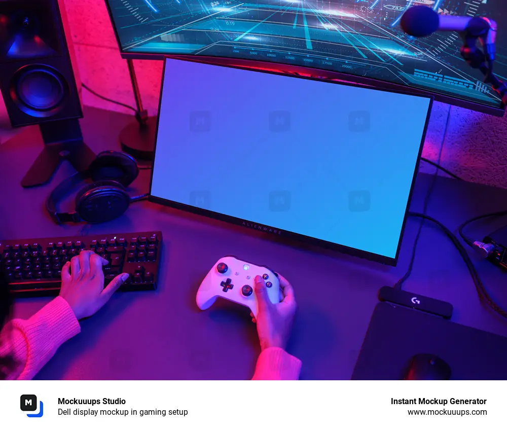 Dell display mockup in gaming setup