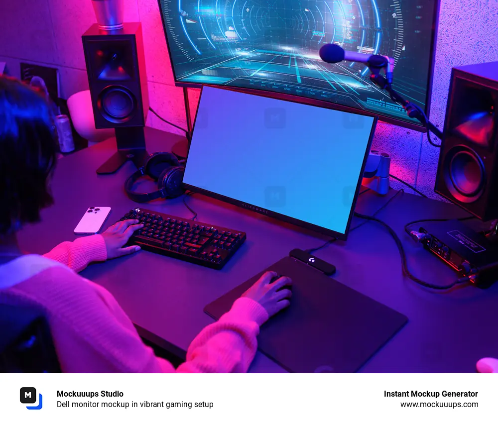 Dell monitor mockup in vibrant gaming setup