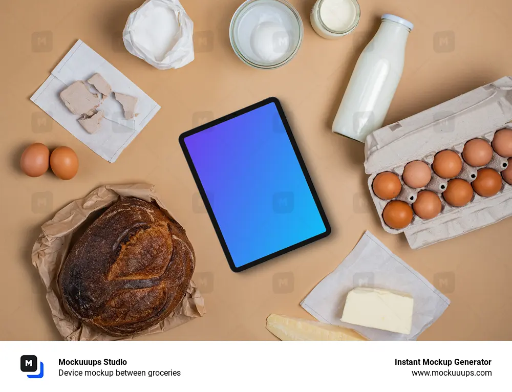 Device mockup between groceries