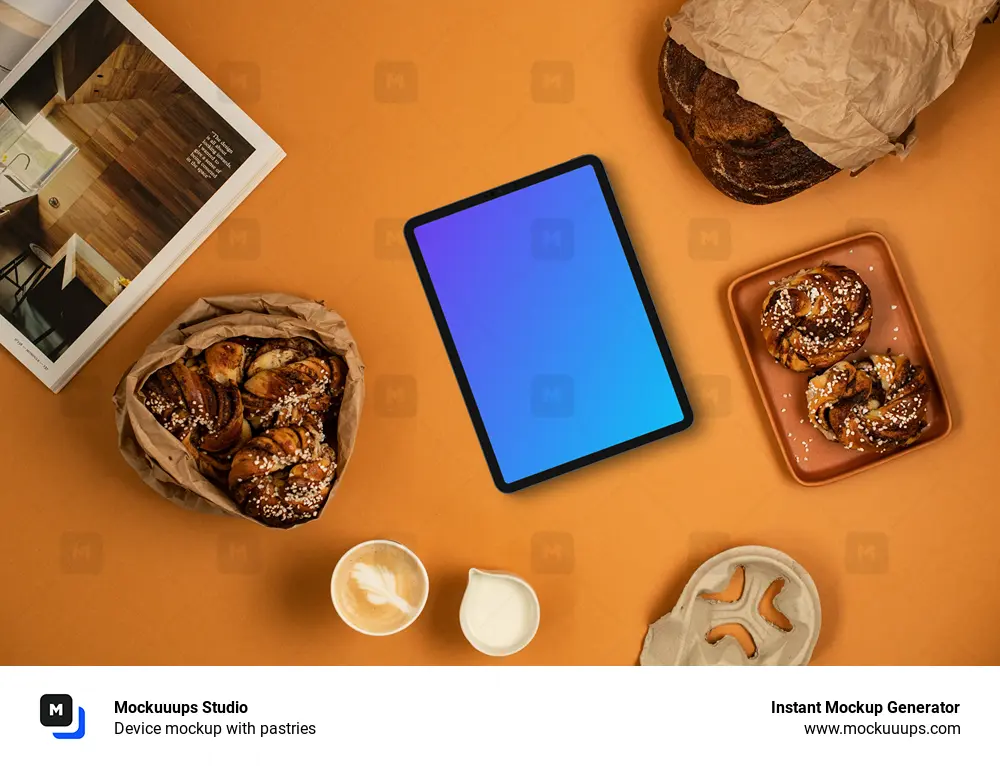 Device mockup with pastries