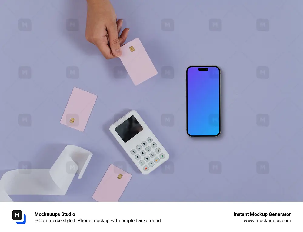 E-Commerce styled iPhone mockup with purple background