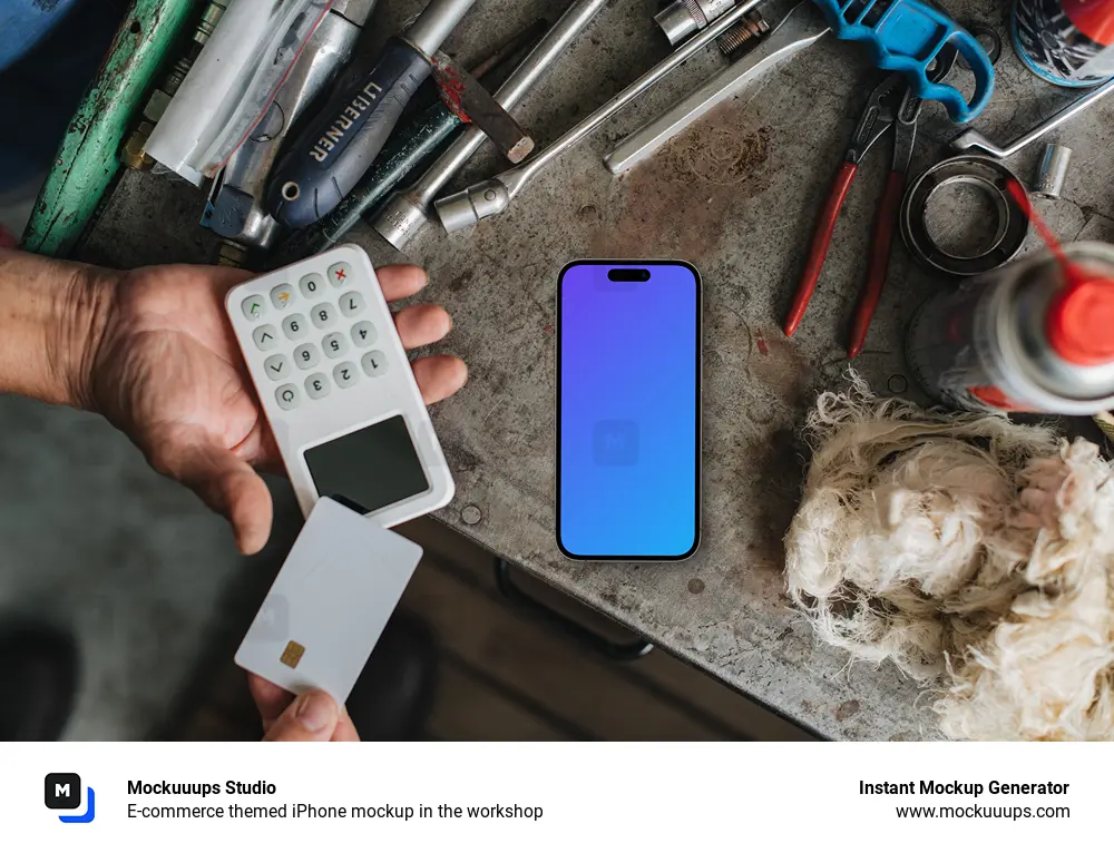 E-commerce themed iPhone mockup in the workshop