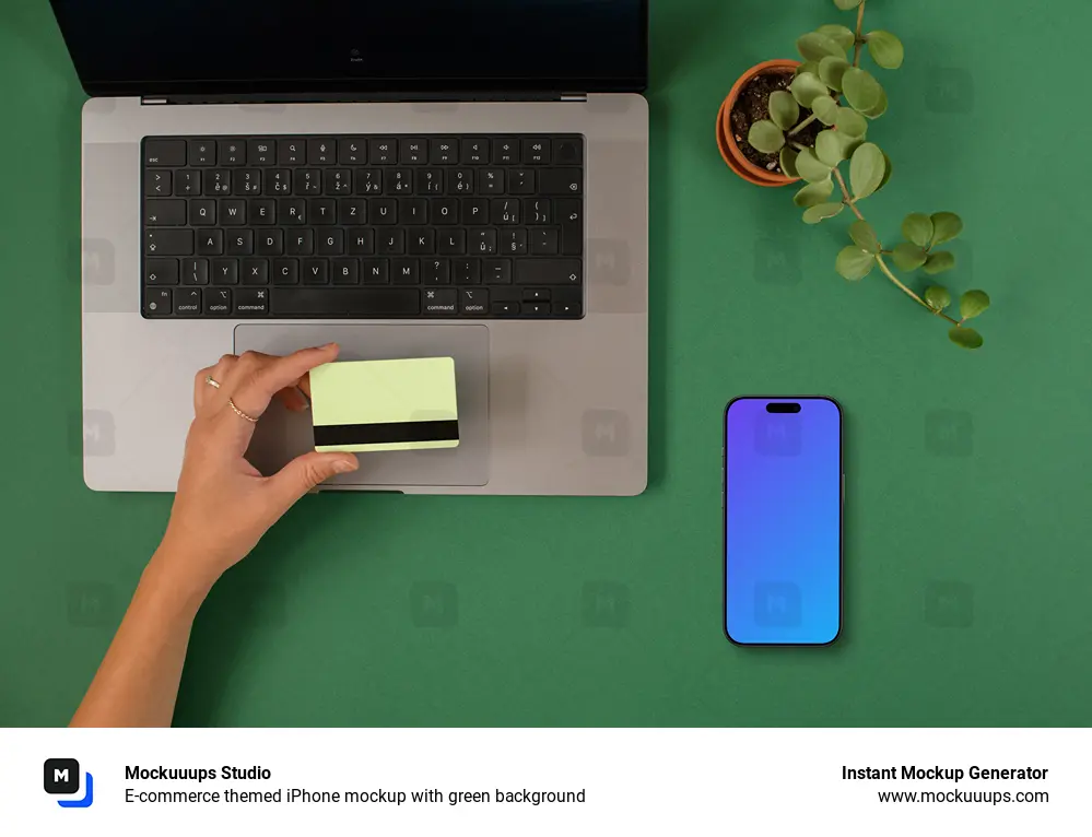 E-commerce themed iPhone mockup with green background