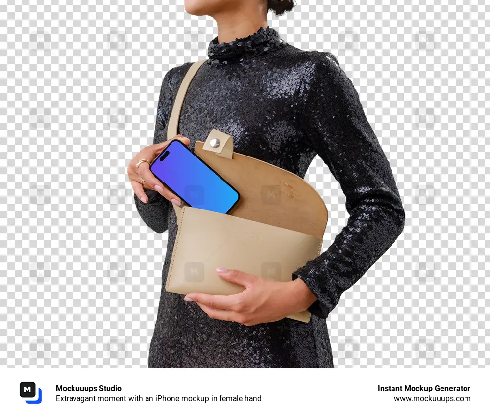 Extravagant moment with an iPhone mockup in female hand