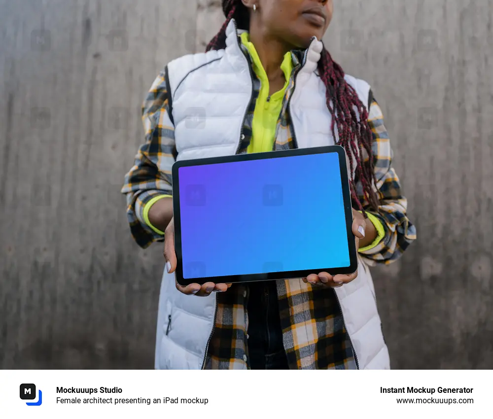 Female architect presenting an iPad mockup