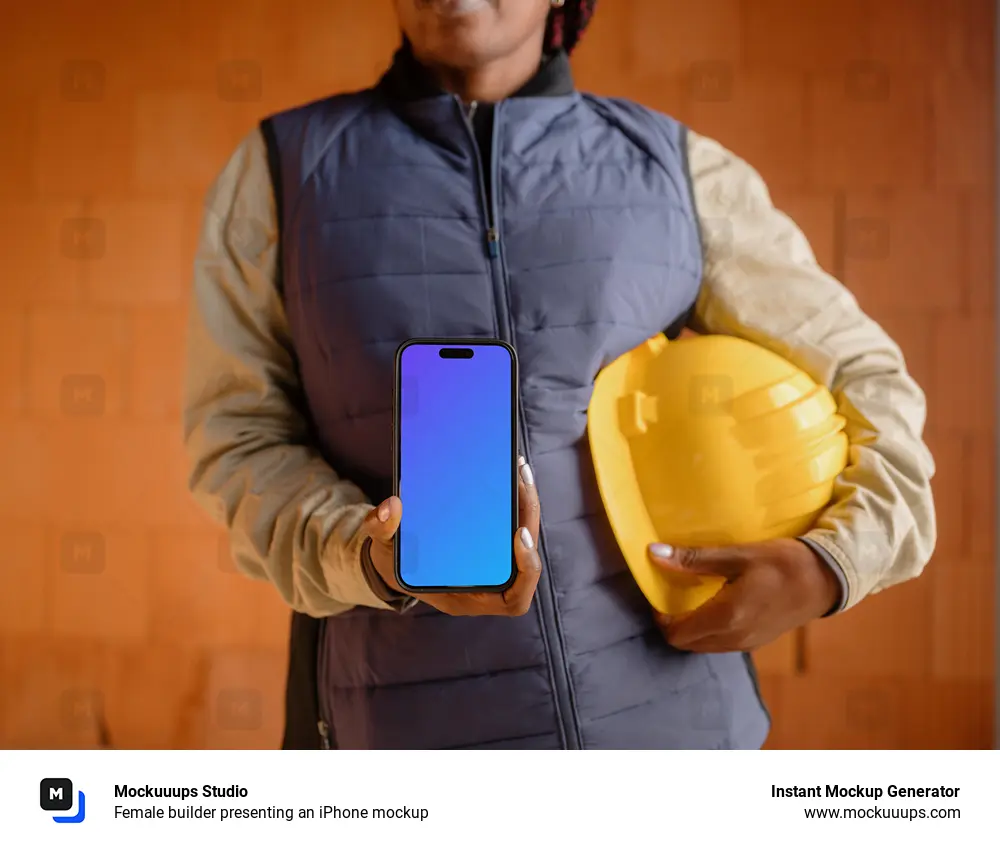 Female builder presenting an iPhone mockup