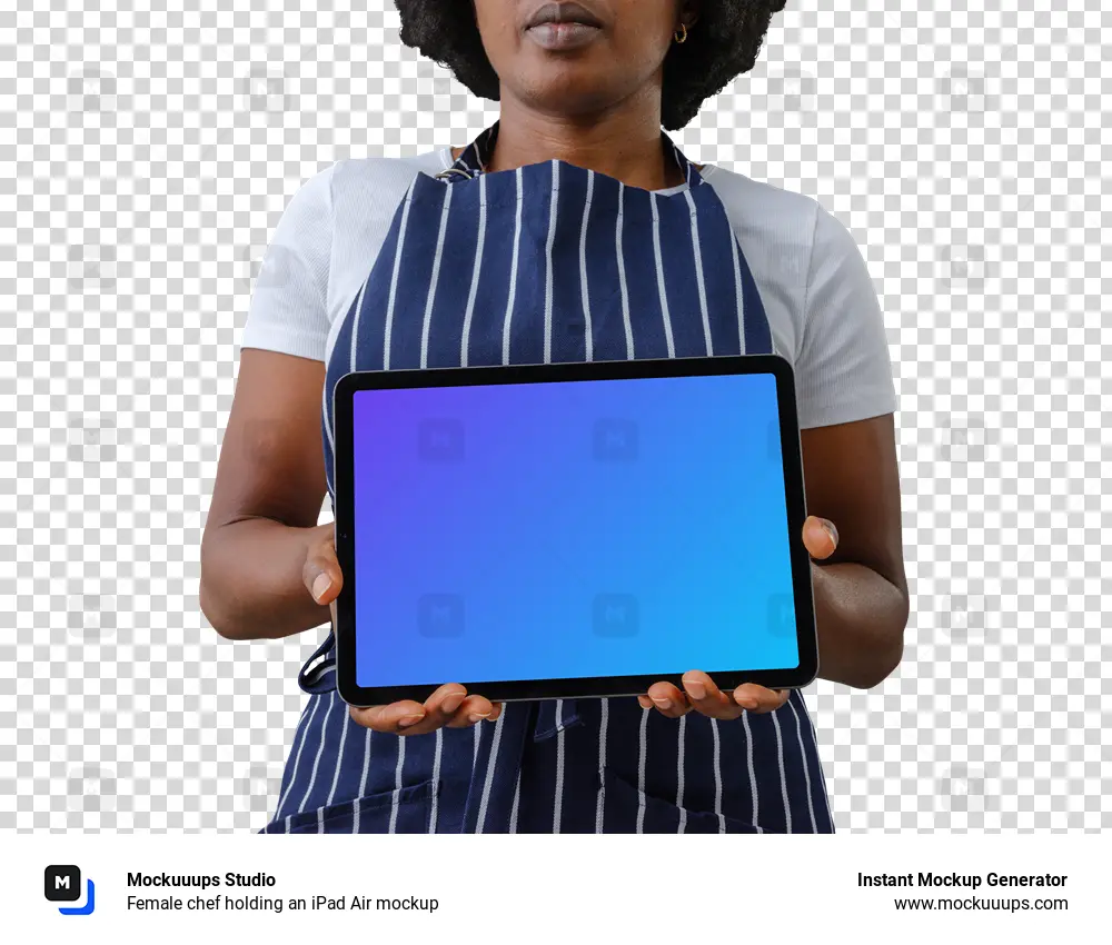 Female chef holding an iPad Air mockup