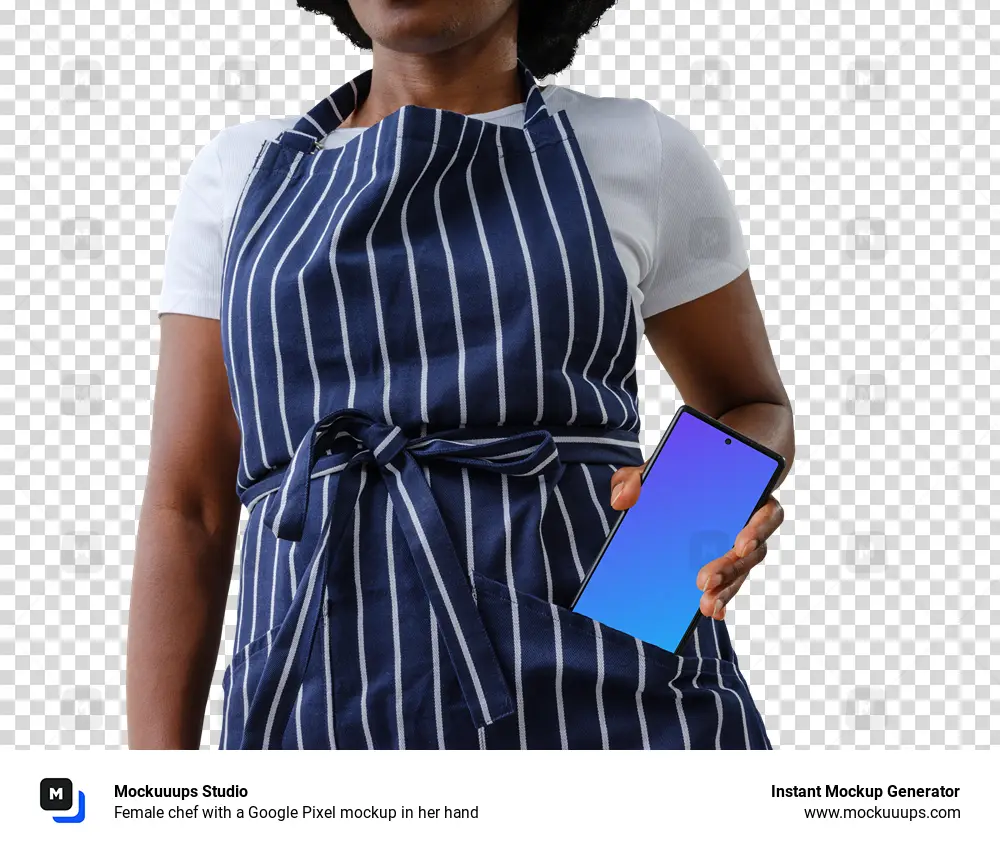 Female chef with a Google Pixel mockup in her hand