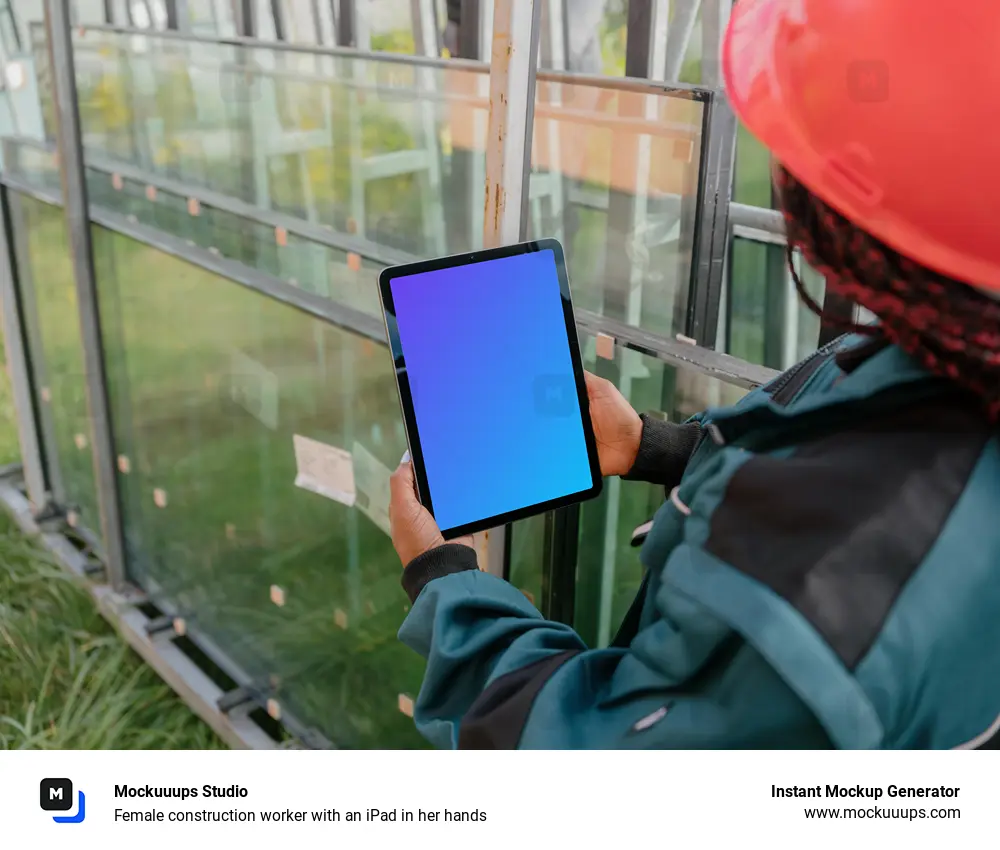 Female construction worker with an iPad in her hands
