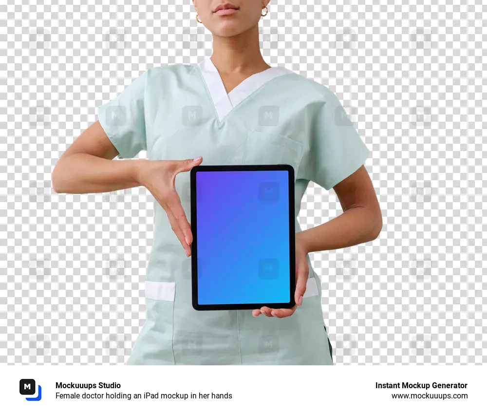 Female doctor holding an iPad mockup in her hands