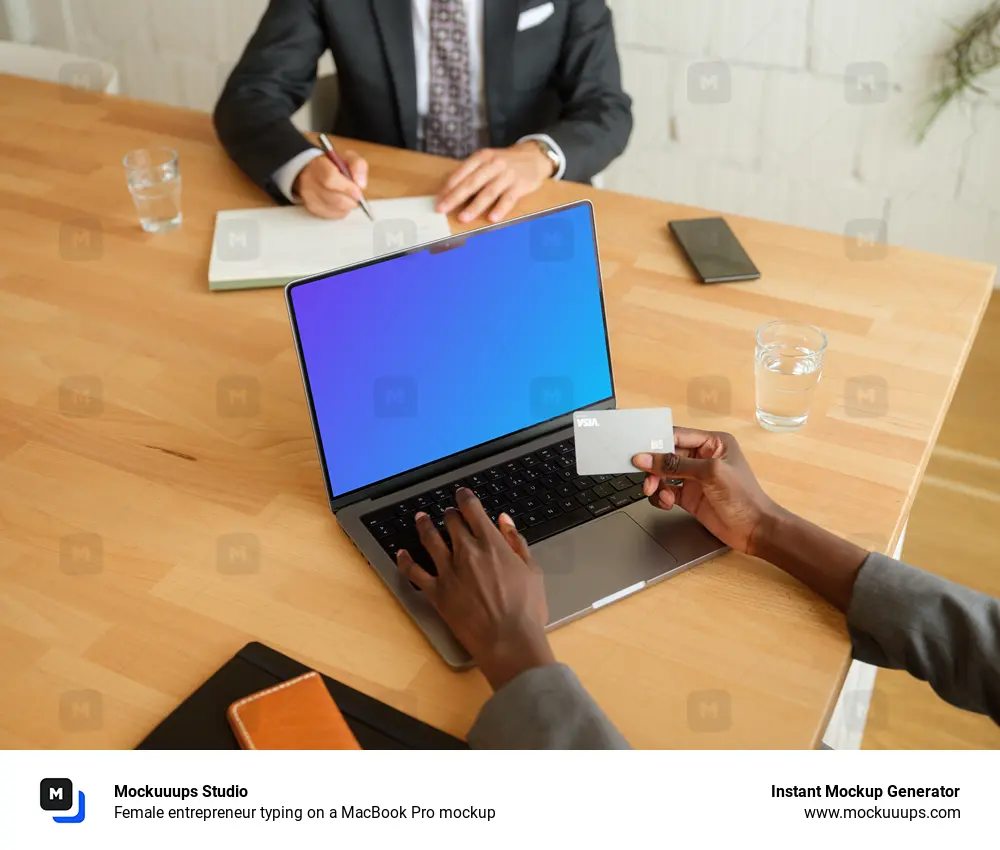 Female entrepreneur typing on a MacBook Pro mockup