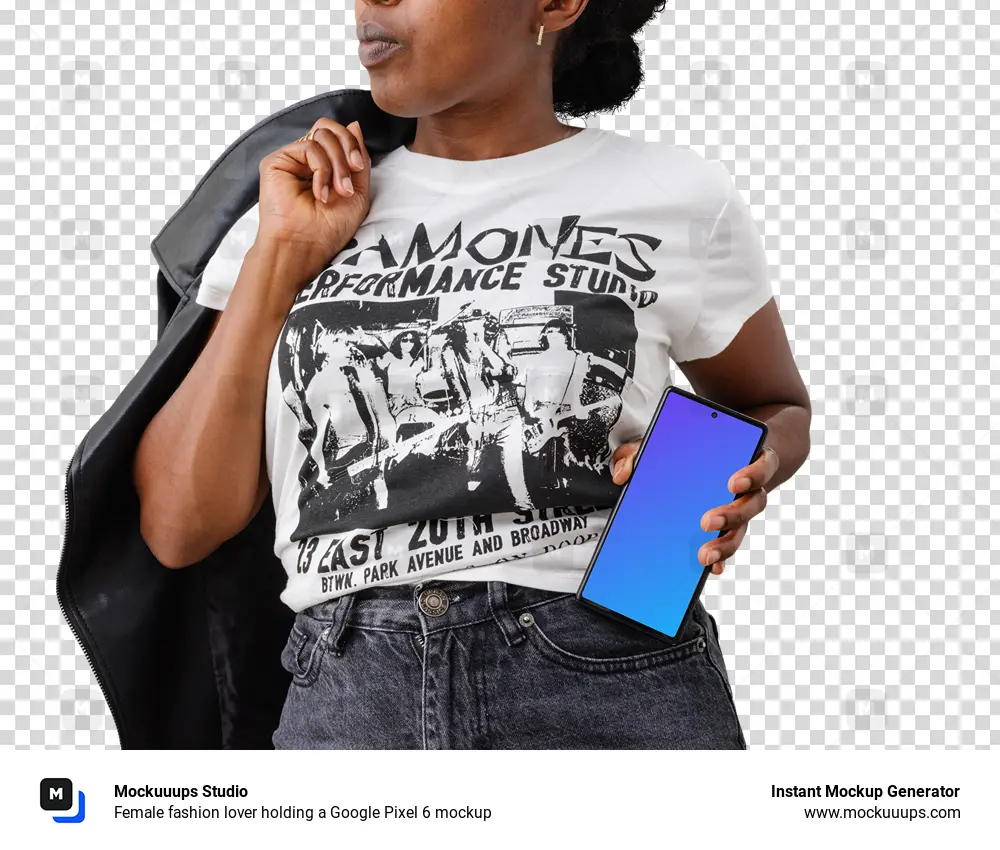 Female fashion lover holding a Google Pixel 6 mockup