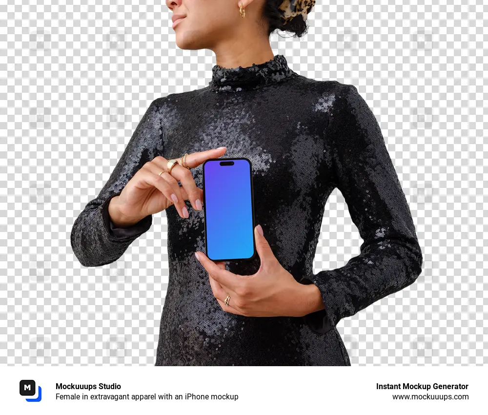 Female in extravagant apparel with an iPhone mockup