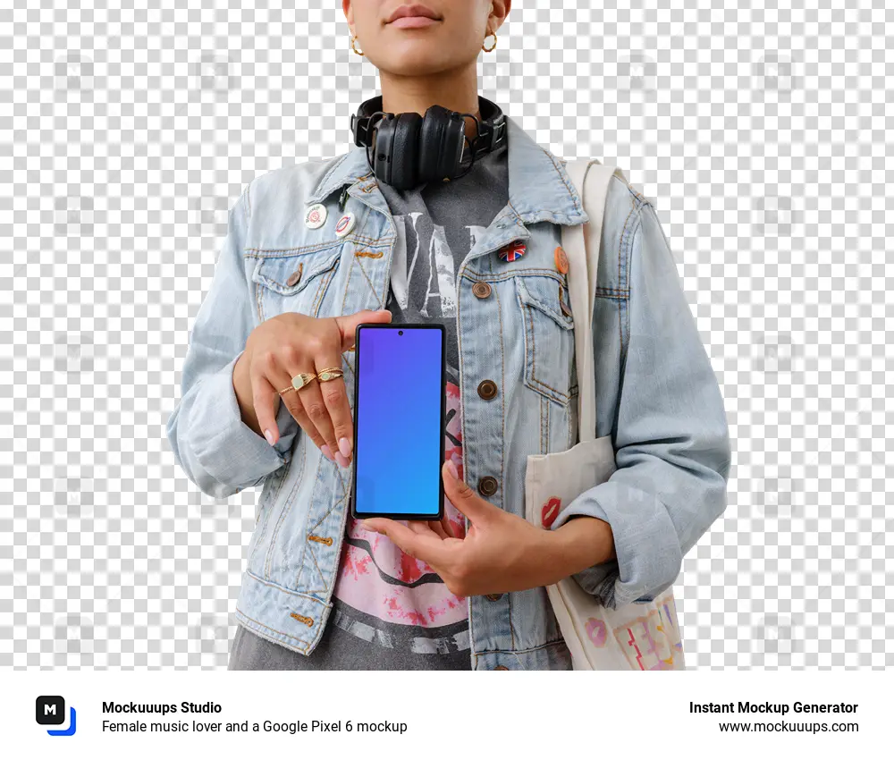 Female music lover and a Google Pixel 6 mockup