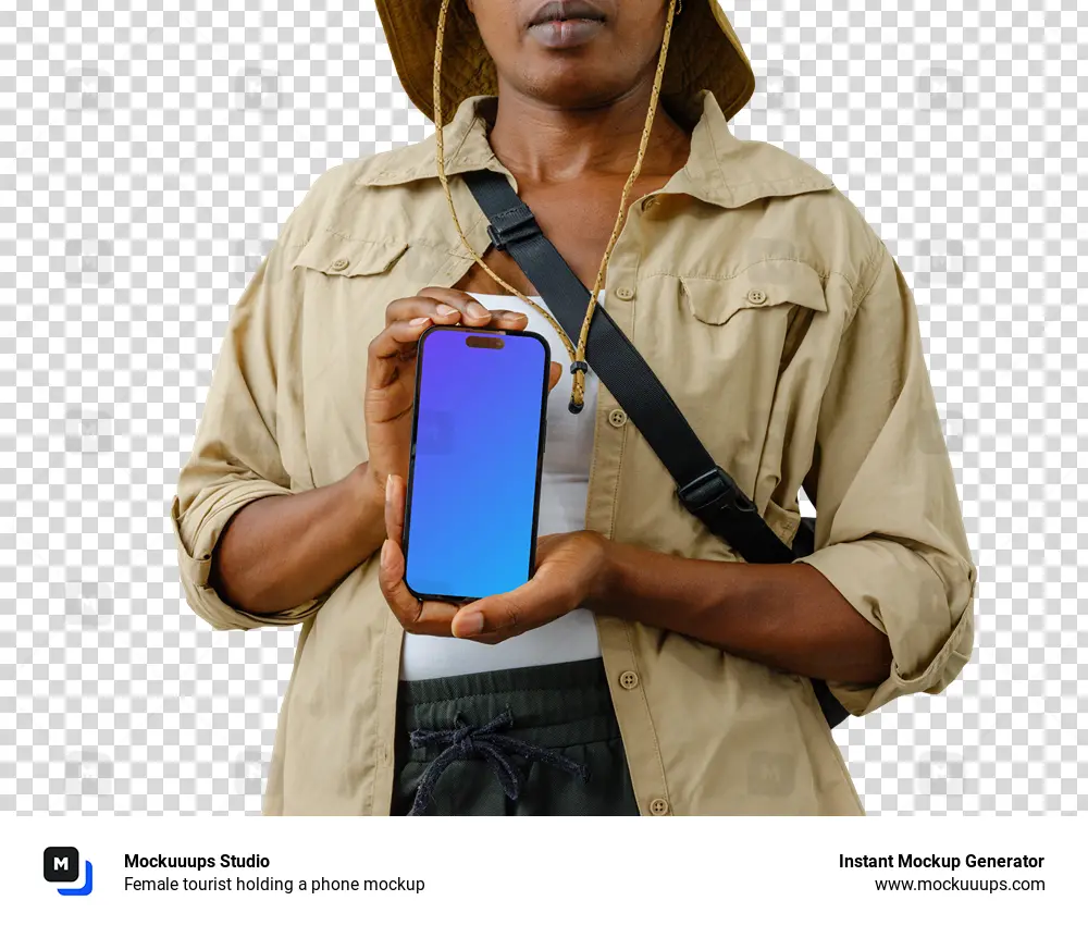Female tourist holding a phone mockup