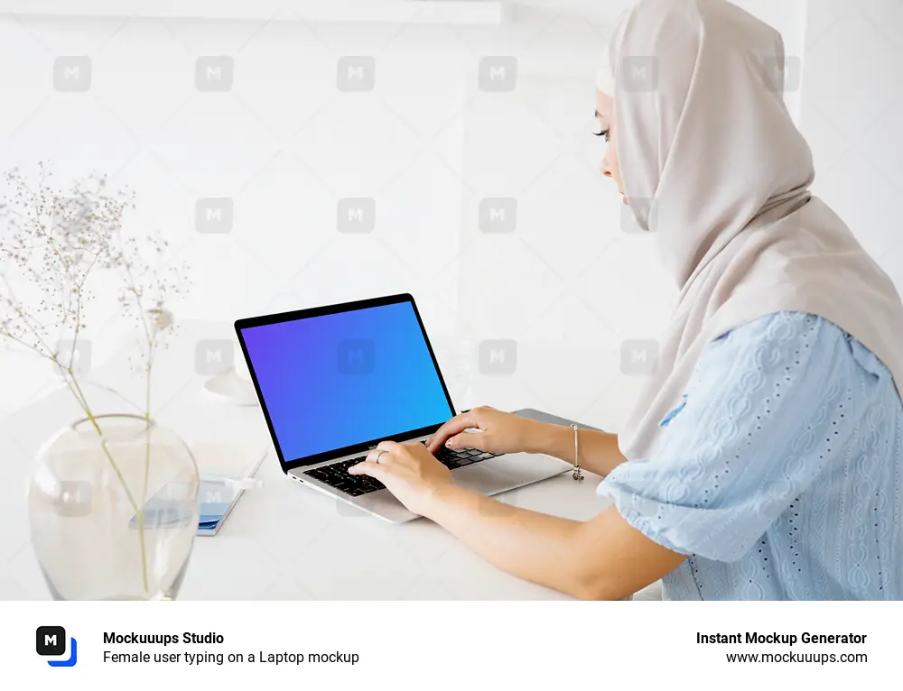 Female user typing on a Laptop mockup