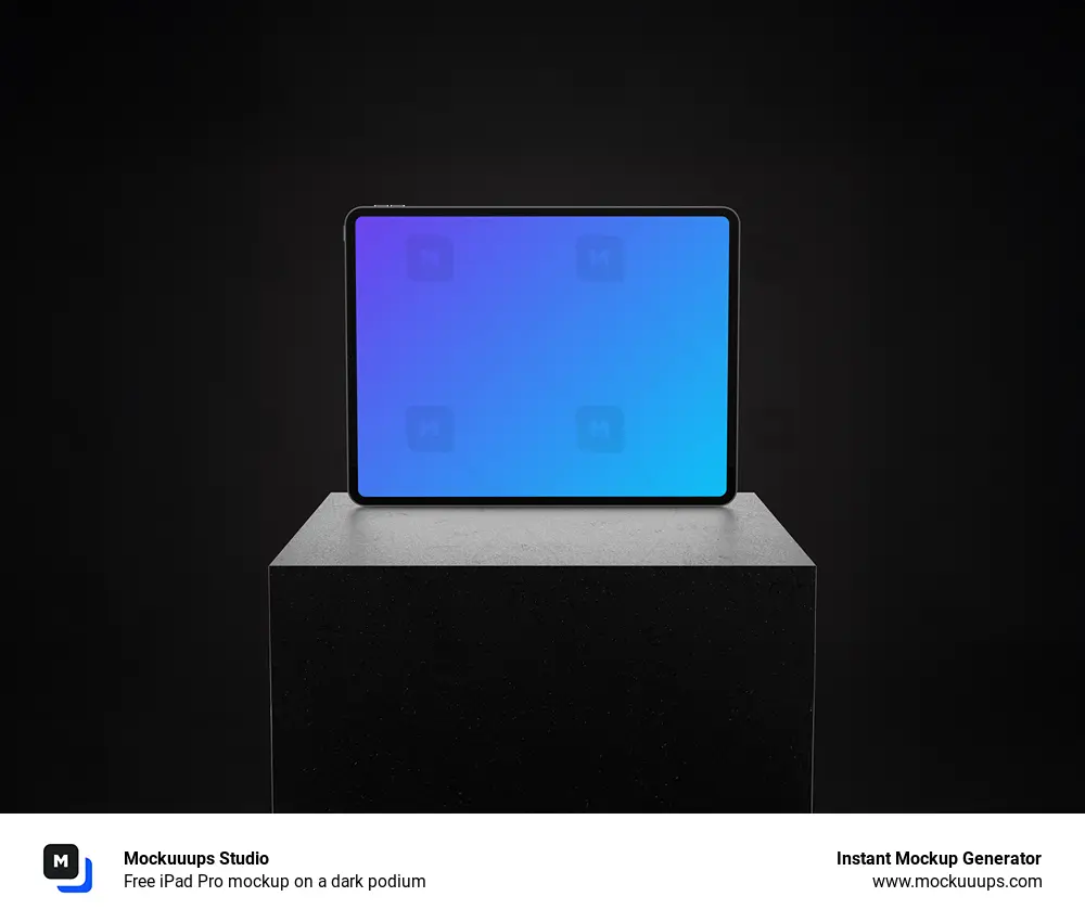Free iPad Pro mockup on a dark podium