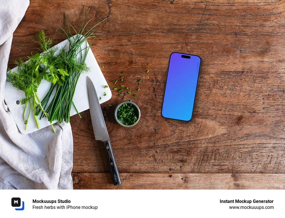 Fresh herbs with iPhone mockup