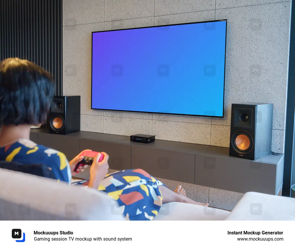 Gaming session TV mockup with sound system