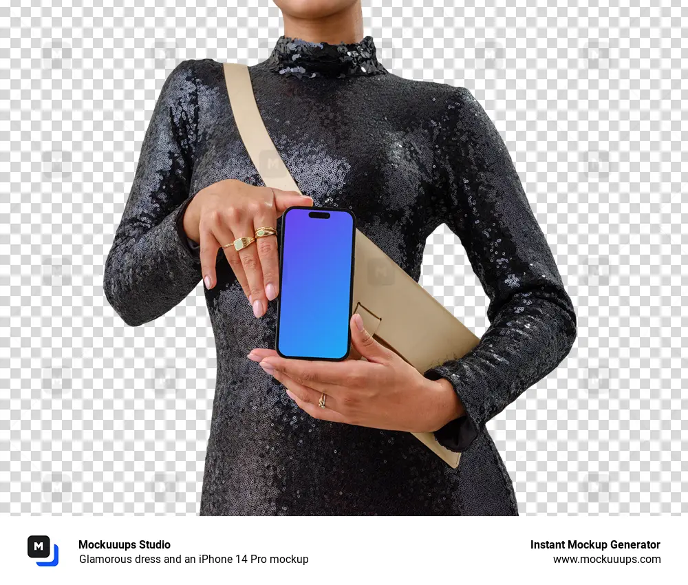 Glamorous dress and an iPhone 14 Pro mockup