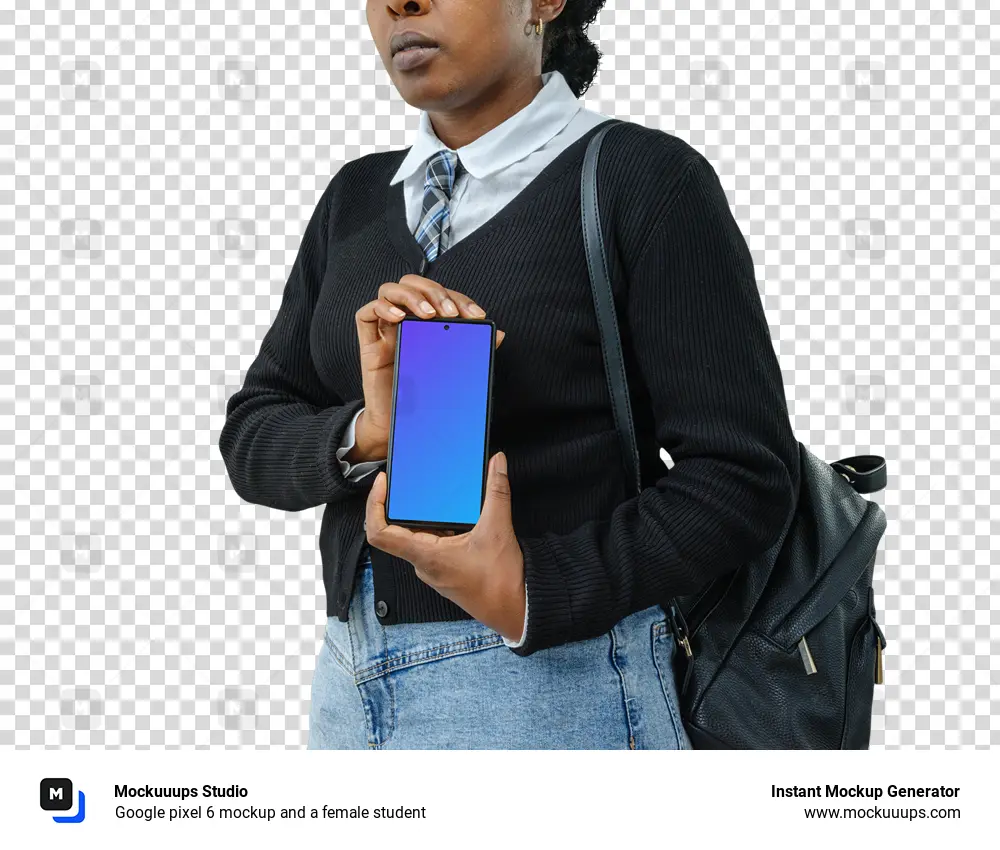 Google pixel 6 mockup and a female student