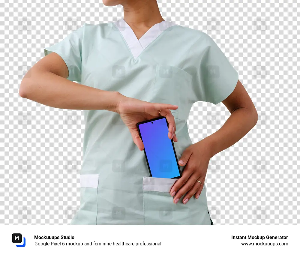 Google Pixel 6 mockup and feminine healthcare professional