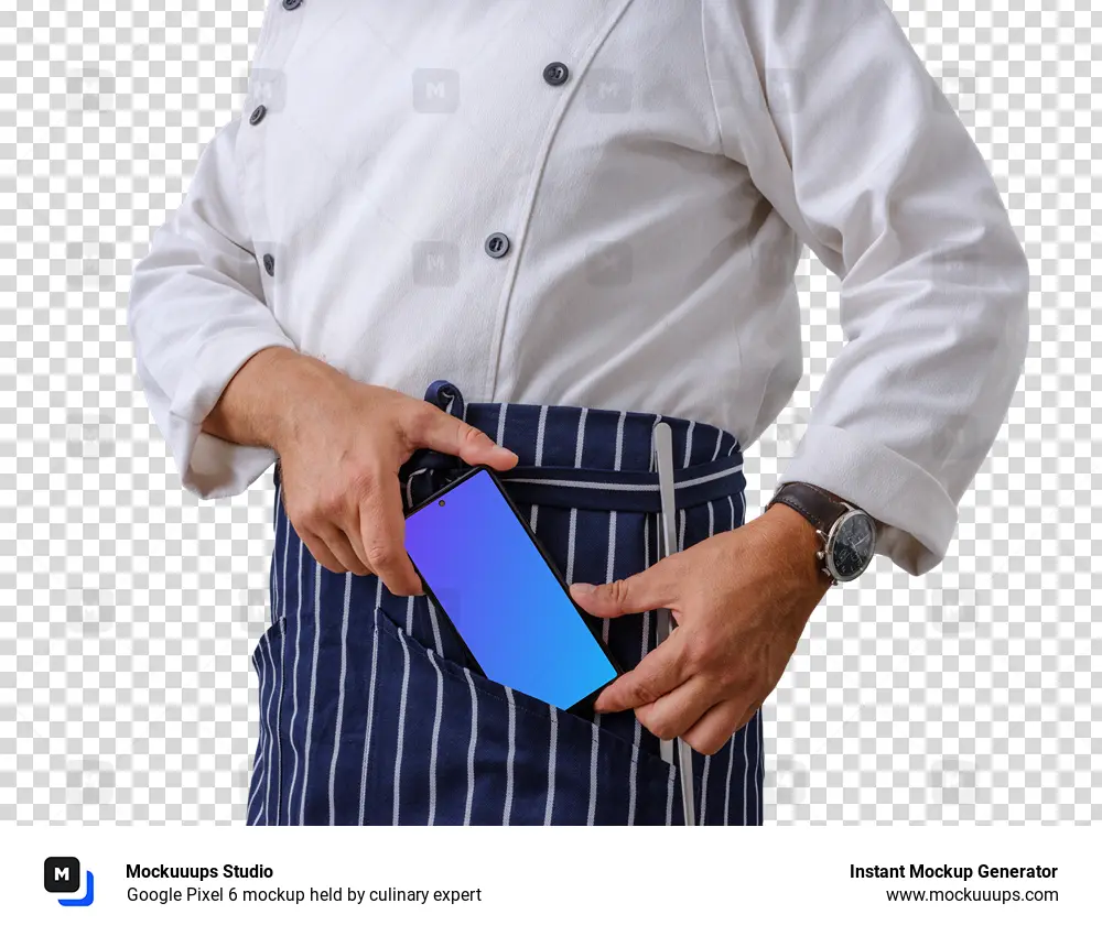 Google Pixel 6 mockup held by culinary expert
