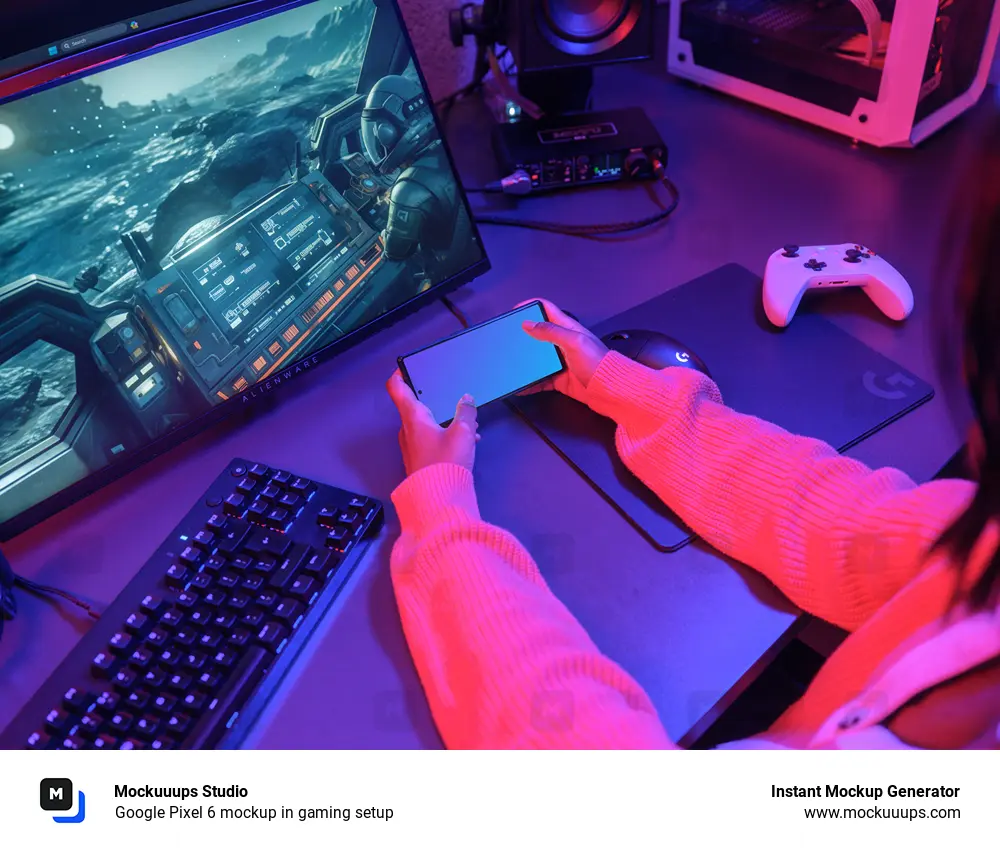 Google Pixel 6 mockup in gaming setup