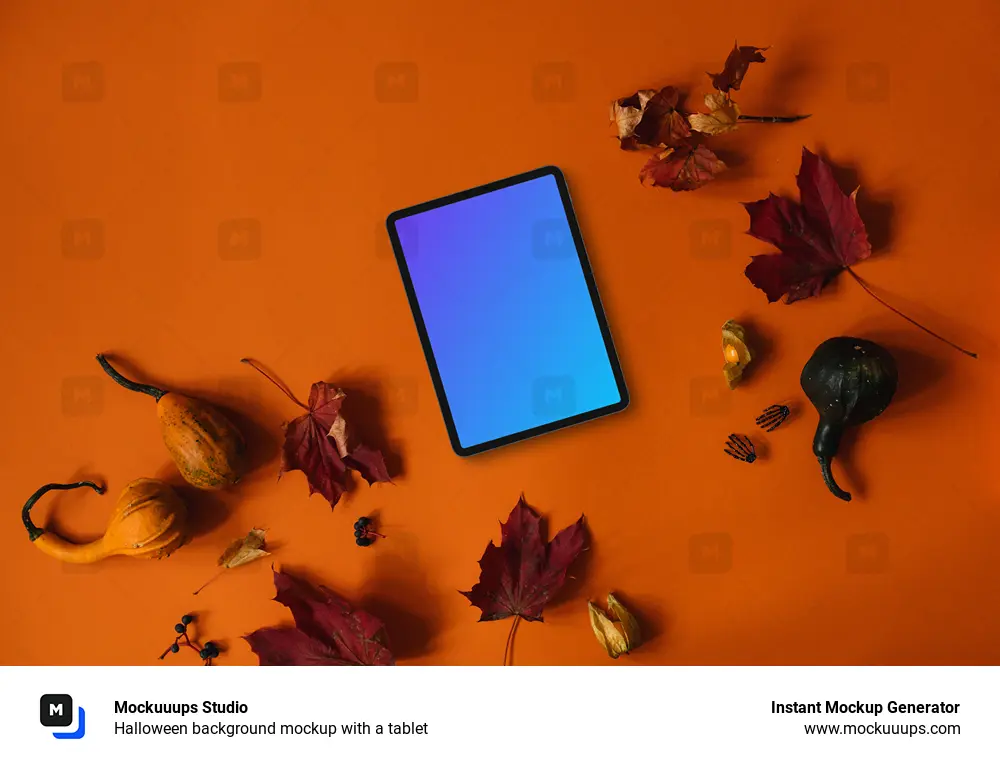 Halloween background mockup with a tablet