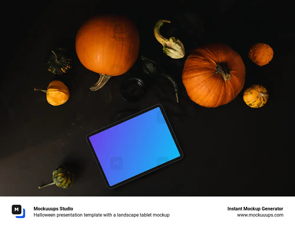 Halloween presentation template with a landscape tablet mockup