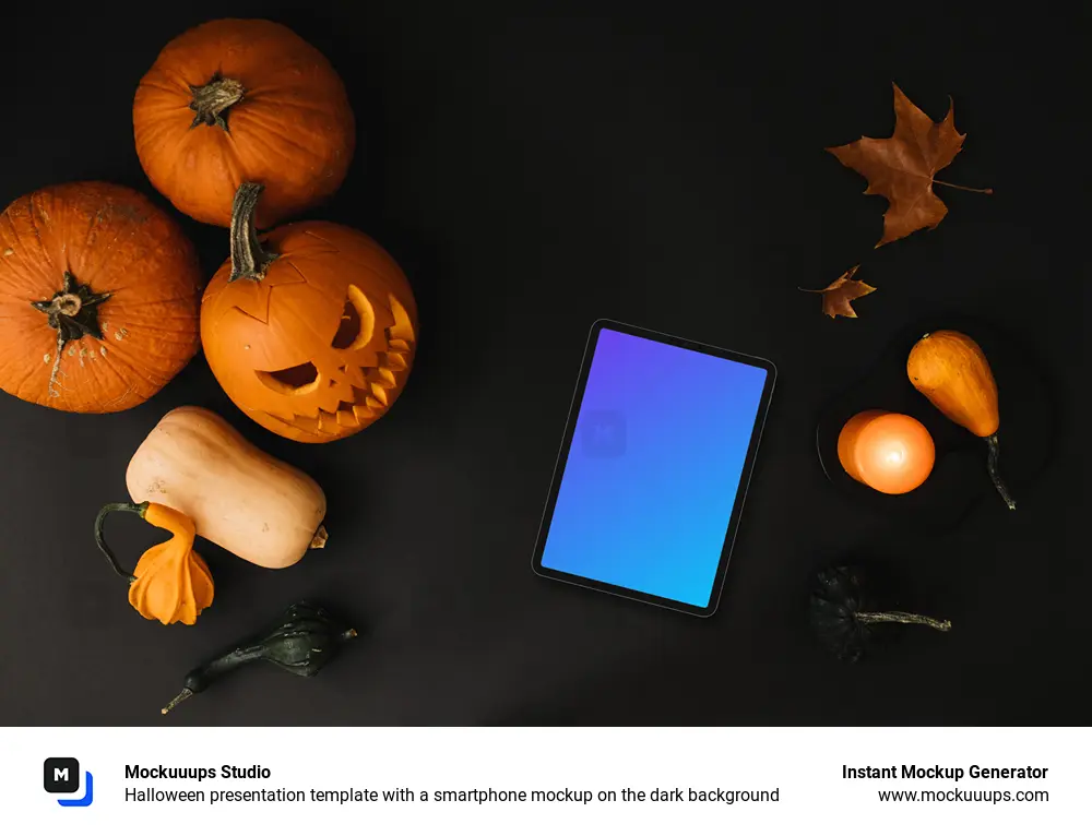 Halloween presentation template with a smartphone mockup on the dark background