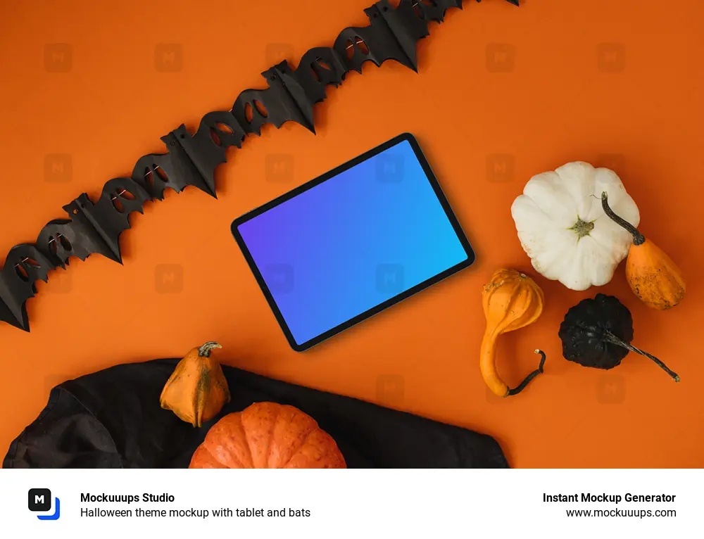 Halloween theme mockup with tablet and bats