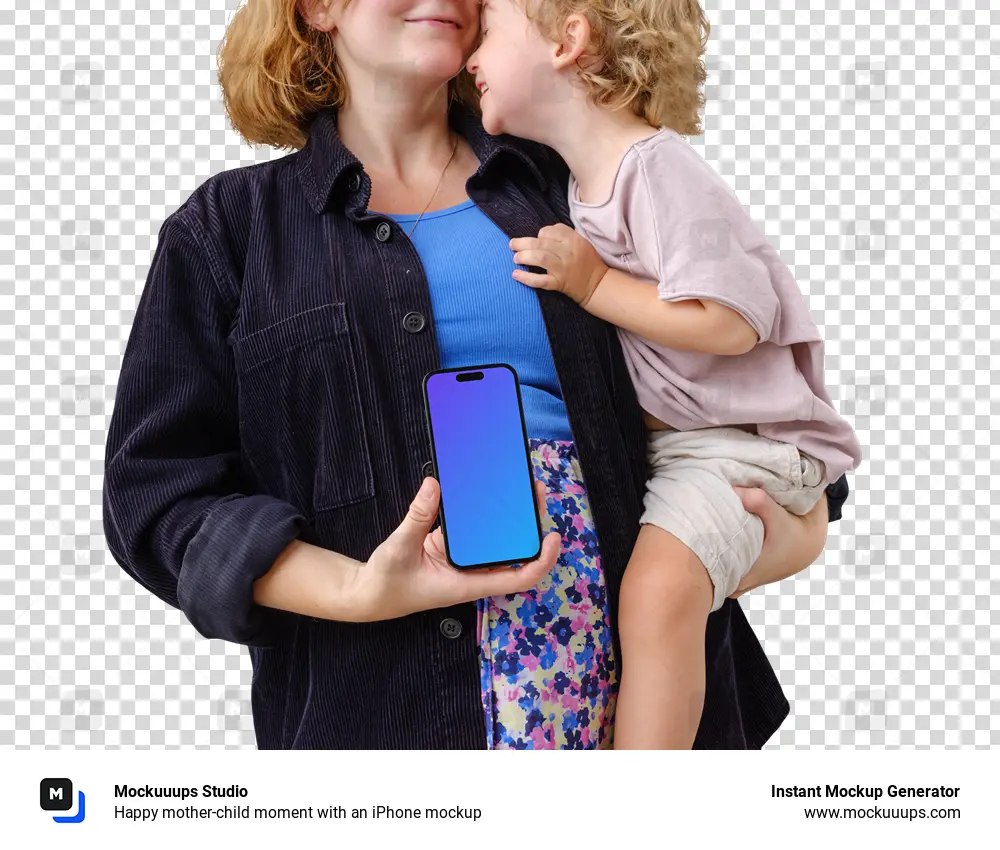 Happy mother-child moment with an iPhone mockup