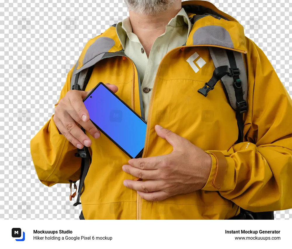 Hiker holding a Google Pixel 6 mockup