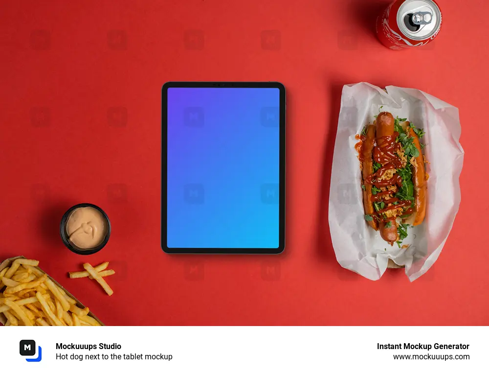 Hot dog next to the tablet mockup