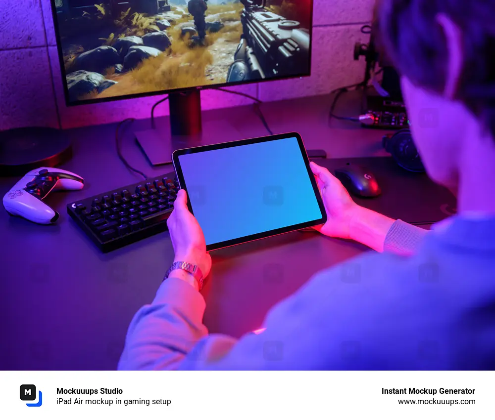 iPad Air mockup in gaming setup