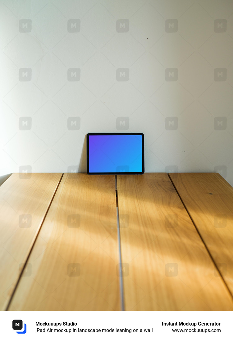iPad Air mockup in landscape mode leaning on a wall