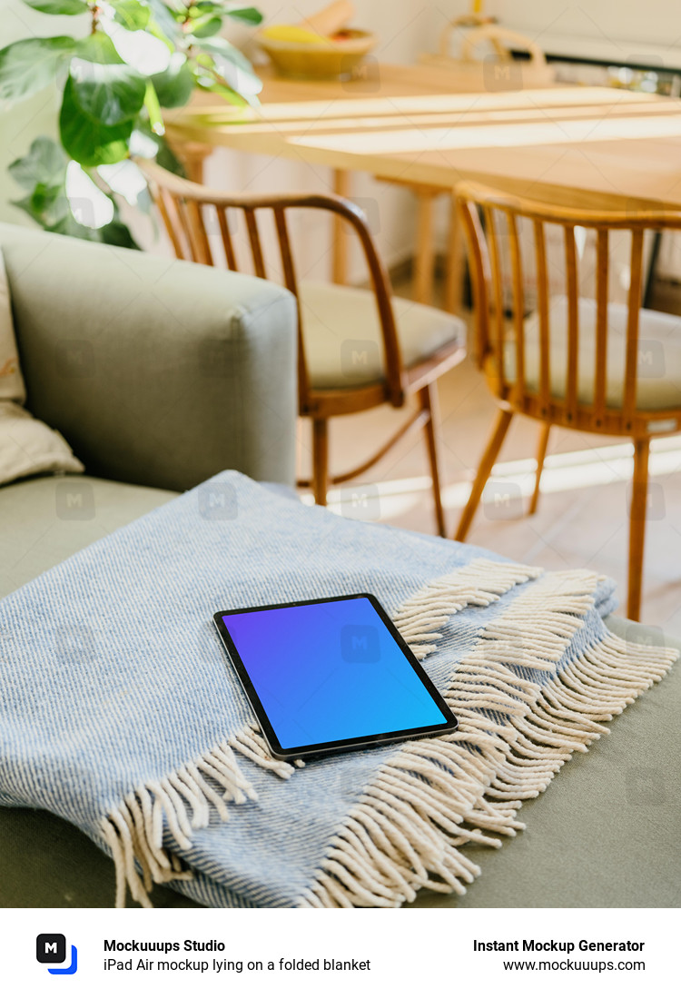 iPad Air mockup lying on a folded blanket 